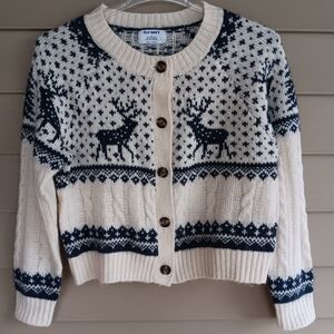 Old Navy White And Blue Reindeer Sweater.  Size Medium